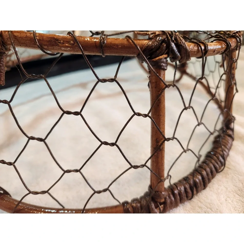 Rustic Round‎ Chicken Wire Twig Branch Wood Basket